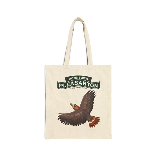 Downtown Pleasanton Canvas Tote Bag with Red-Tailed Hawk - Eco-Friendly City Wildlife Tote