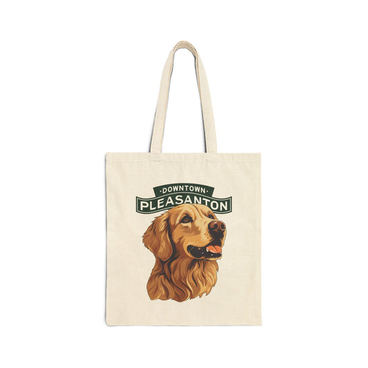 Downtown Pleasanton Canvas Tote Bag with Golden Retriever - Pet Lover’s Eco-Friendly Tote