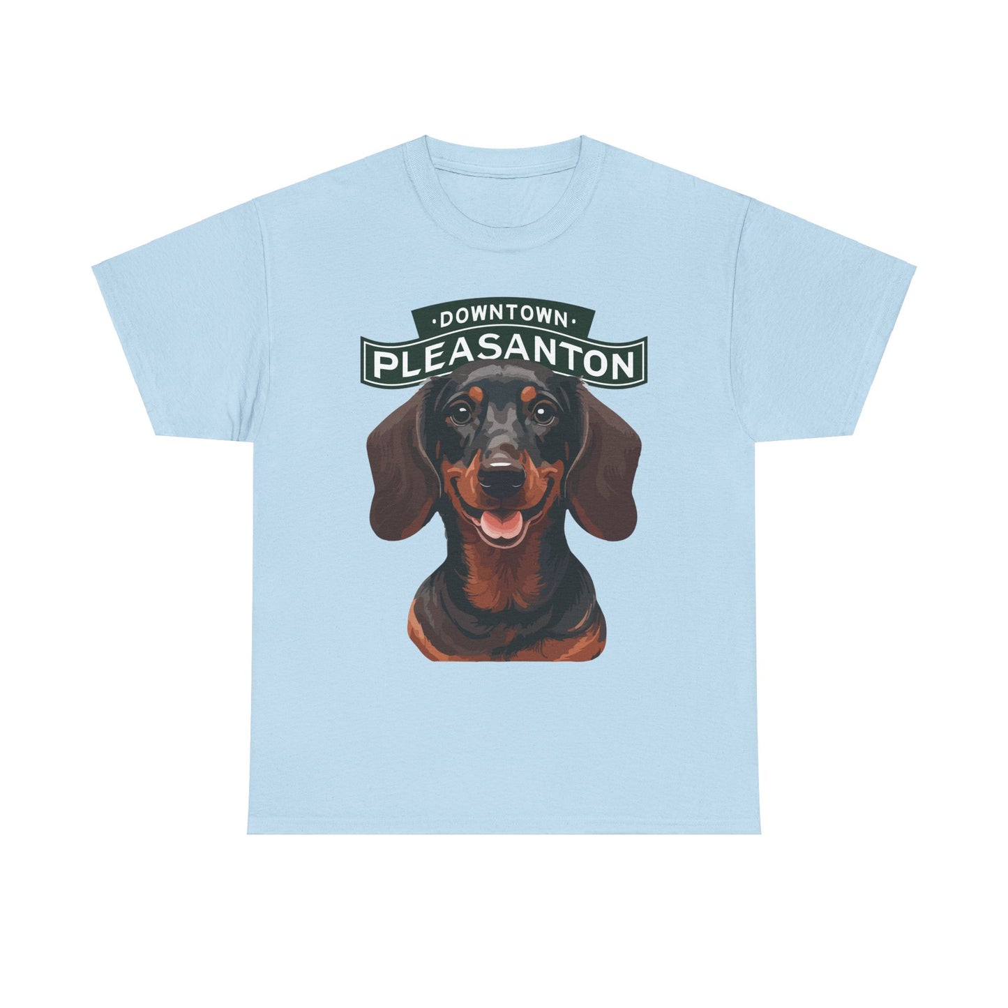 Downtown Pleasanton Dachshund Graphic T-Shirt - Adult City Logo Tee