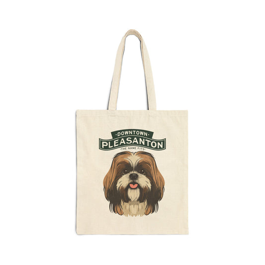 Downtown Pleasanton Canvas Tote Bag with Shih Tzu - Eco-Friendly Pet Lover's Tote