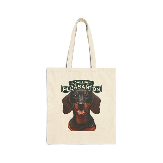 Downtown Pleasanton Canvas Tote Bag with Dachshund - Pet Lover's Eco-Friendly Tote