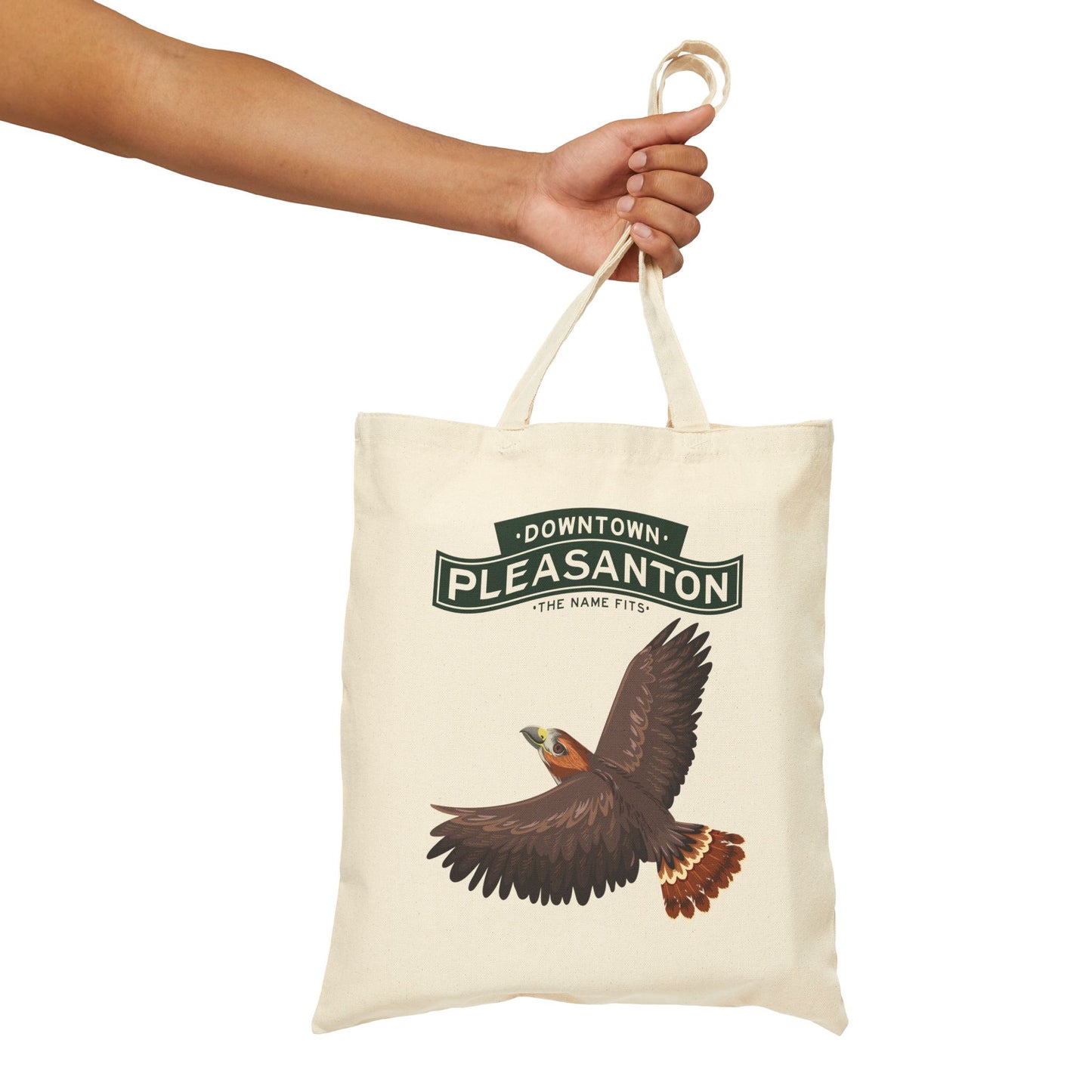 Downtown Pleasanton Canvas Tote Bag with Red-Tailed Hawk - Eco-Friendly City Wildlife Tote