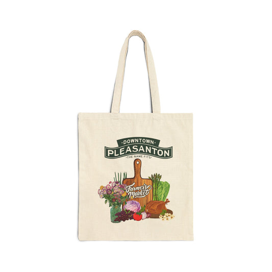 Downtown Pleasanton Farmers Market Canvas Tote Bag – Fresh Produce & Local Favorites Design