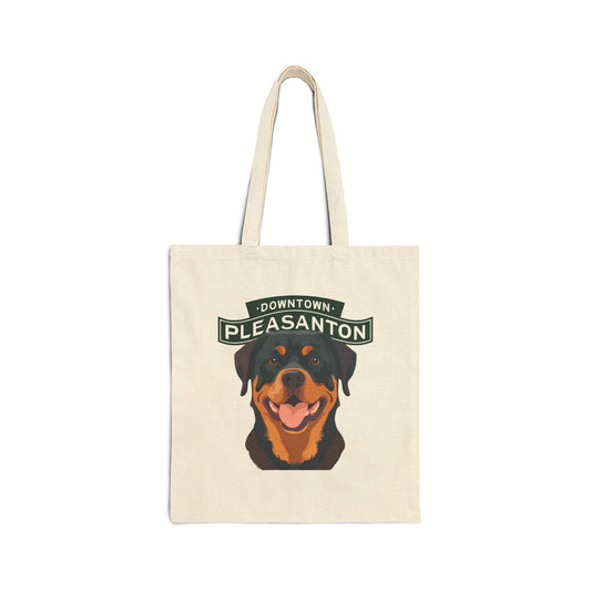 Downtown Pleasanton Canvas Tote Bag with Rottweiler - Pet Lover’s Eco-Friendly Tote