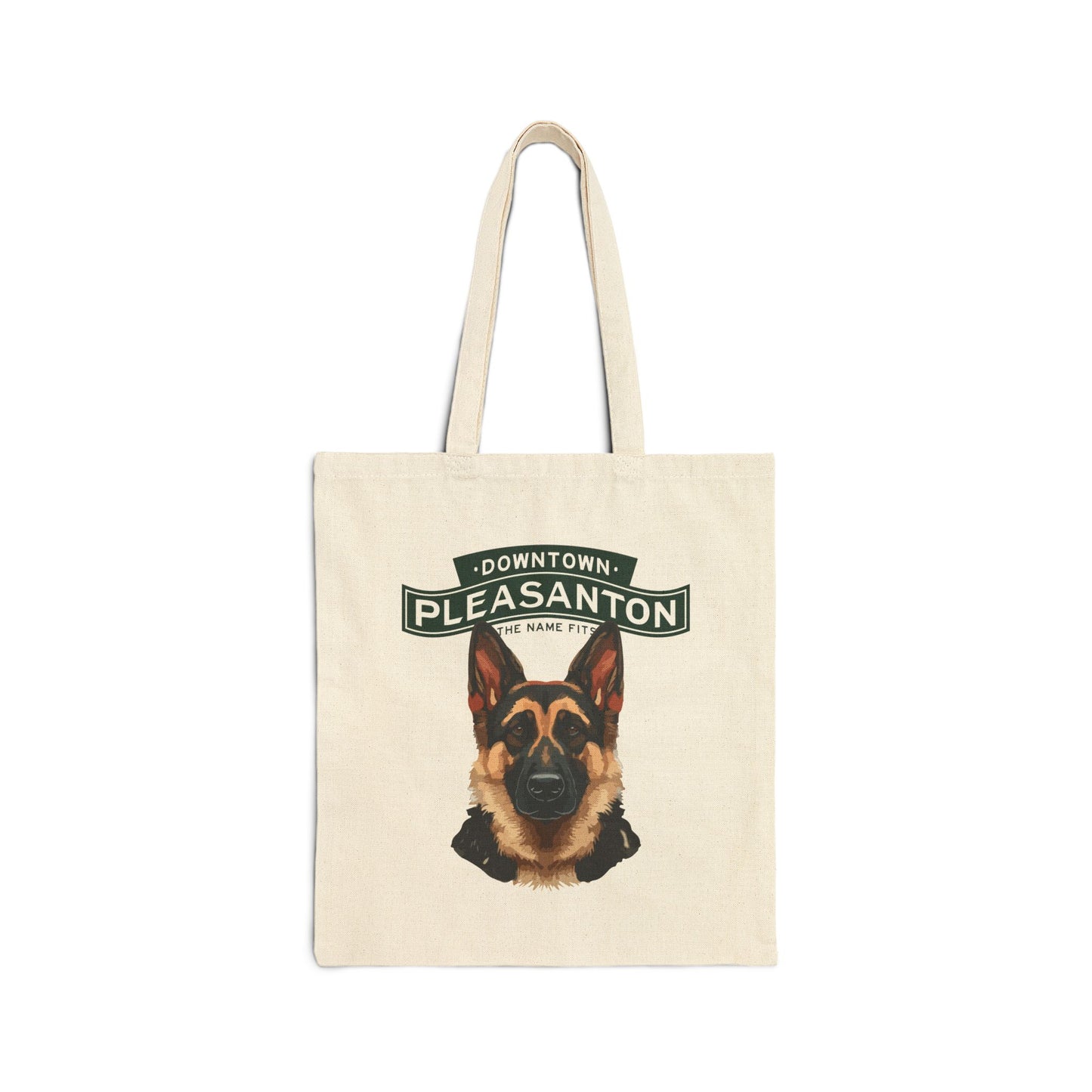 Downtown Pleasanton Canvas Tote Bag with German Shepherd - Pet Lover’s Eco-Friendly Tote