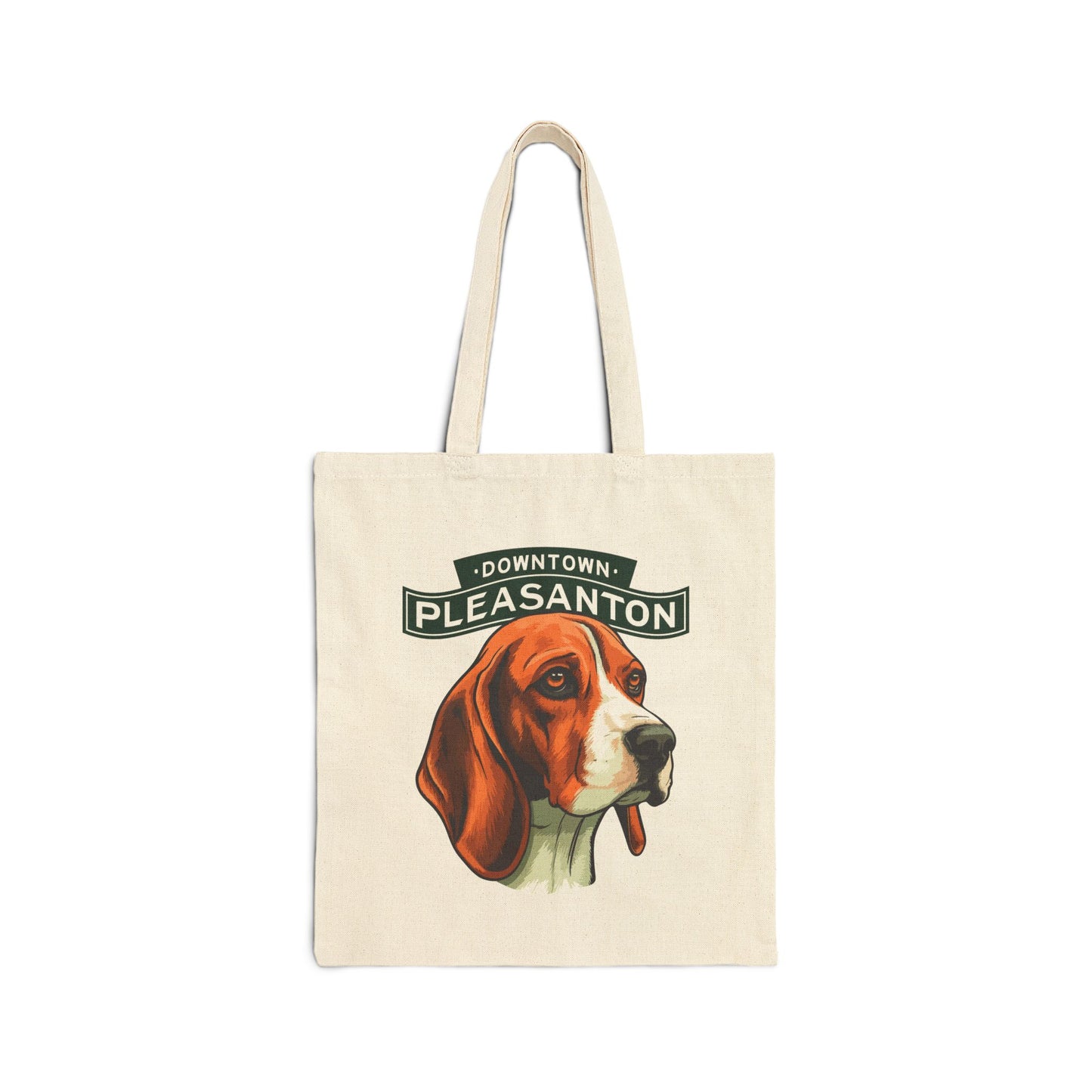 Downtown Pleasanton Canvas Tote Bag with Hound Dog - Pet Lover's Eco-Friendly Tote