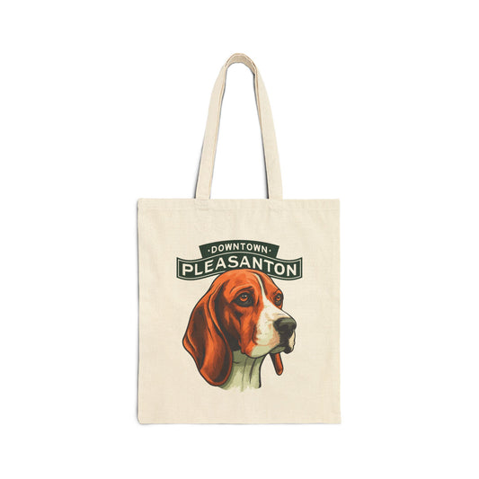 Downtown Pleasanton Canvas Tote Bag with Hound Dog - Pet Lover's Eco-Friendly Tote