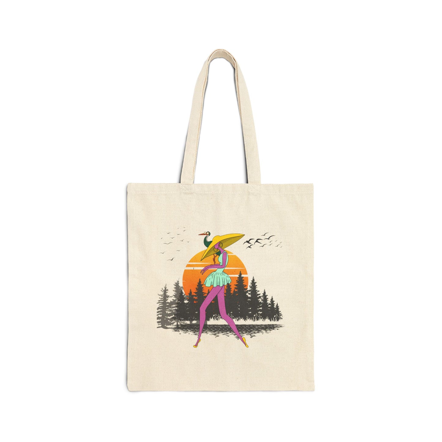 Bayou Sunset Adventure Tote: Girl with Pelican Canvas Bag