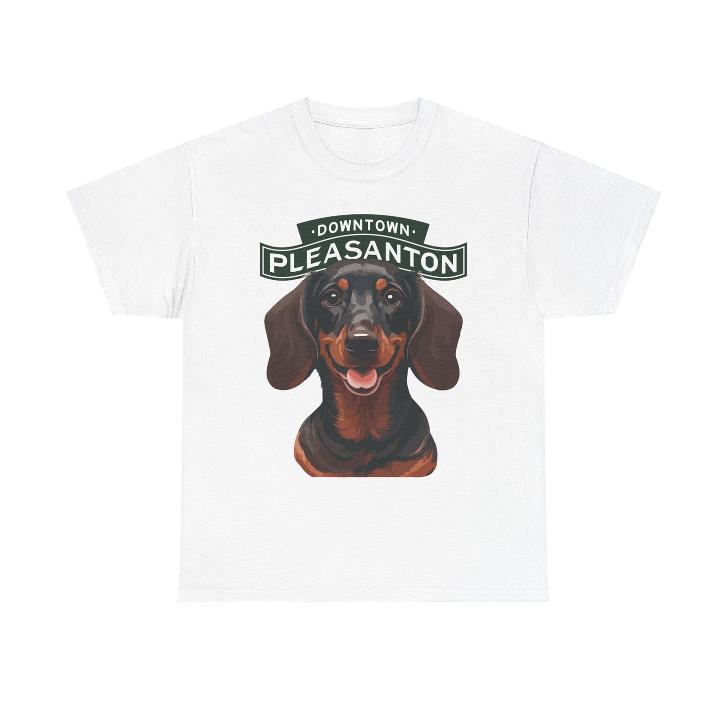 Downtown Pleasanton Dachshund Graphic T-Shirt - Adult City Logo Tee