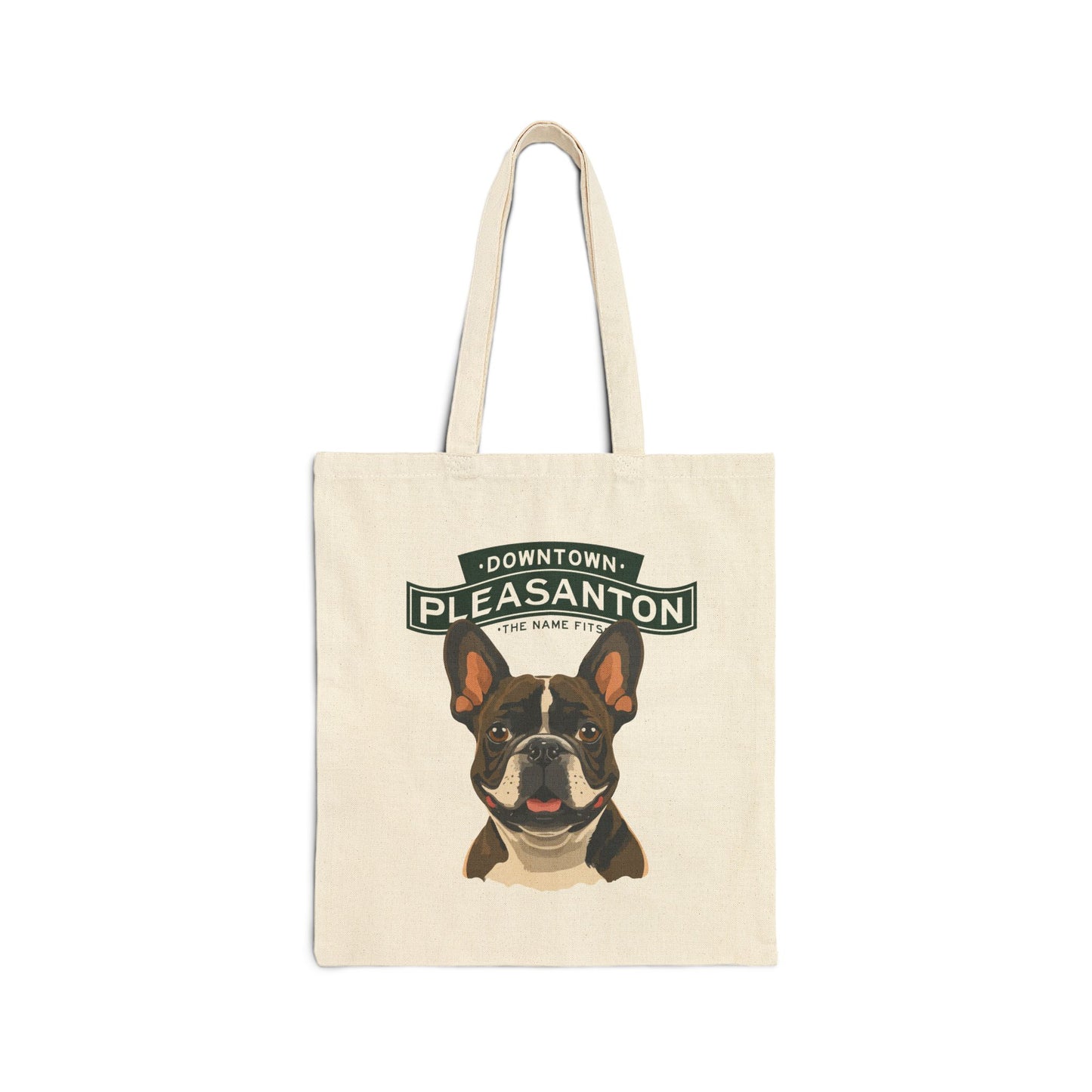 Downtown Pleasanton Canvas Tote Bag with French Bulldog - Pet Lover's Eco-Friendly Tote