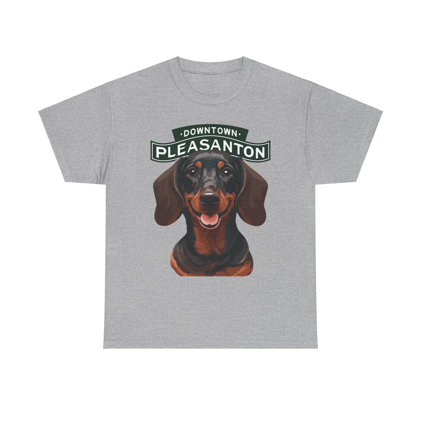 Downtown Pleasanton Dachshund Graphic T-Shirt - Adult City Logo Tee