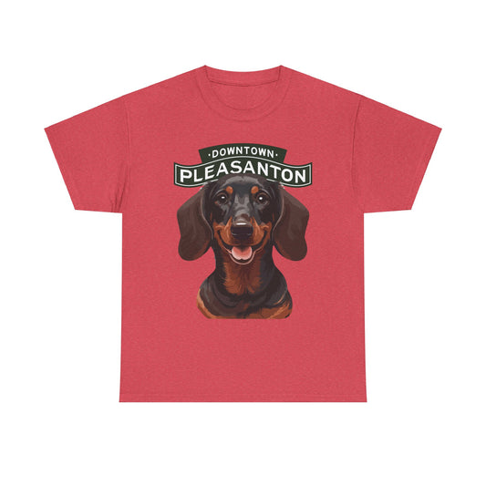 Downtown Pleasanton Dachshund Graphic T-Shirt - Adult City Logo Tee